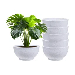Kuber Industries Marble Lotus 6 Pieces White Lightweight Planters-image-16