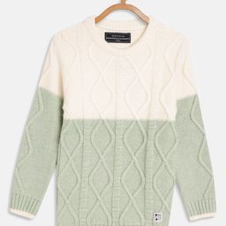 Octave Boys Olive Green & Cream Colourblocked Pullover Sweater-picture-15