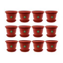 TRUSTBASKET Brown 12-Pcs Round Pot Planters With Saucers-18