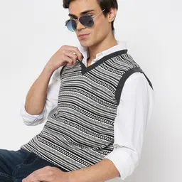 Duke Geometric Self Design Acrylic Sweater Vest-picture-16