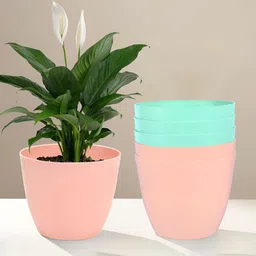 Kuber Industries Peach & Green 6 Pieces Marble Planters-88