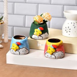 TAYHAA Yellow & Green 3 Pieces Printed Ceramic Planters-9
