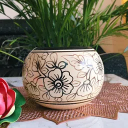 NIYARA Cream & Black Floral Printed Ceramic Planter-14