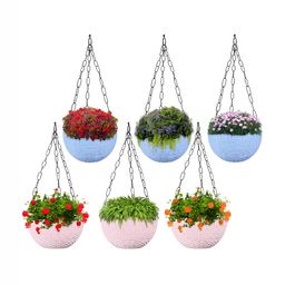 Kuber Industries Marble Euro Blue & Pink 6 Pieces Textured UV-Protected Hanging Planters-23