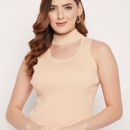 Madame Women Beige Woolen Sweater Vest-image-20