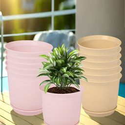 Kuber Industries Beige & Pink 12 Pieces Marble Finish Planters With Tray-picture-14