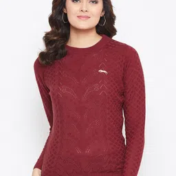 JUMP USA Women Red Self Designed Pullover Sweater-image-23
