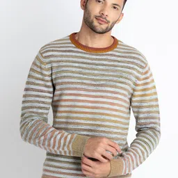 Status Quo Striped Round Neck Long Sleeves Acrylic Pullover Sweater-image-61