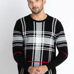 Status Quo Checked Acrylic Pullover Sweaters-image-4