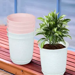 Kuber Industries White & Pink 6 Pieces Marble Finish Planters With Tray-image-21