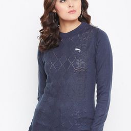 JUMP USA Women Navy Blue Self Designed Pullover Sweater-image-87