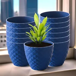 Kuber Industries Blue 12 Pieces Textured Planters-30