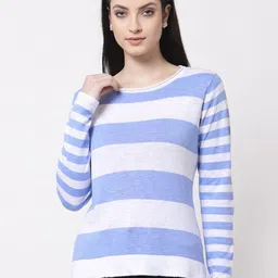 KLOTTHE Women Blue & White Striped Wool Pullover-image-28
