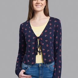 Beverly Hills Polo Club Women Navy Blue & Red Floral Printed Crop Tie-Up Shrug-49