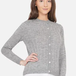 ARMISTO Women Grey Woollen Cable Knit Cardigan-picture-56