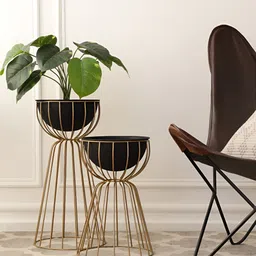 Decor de Maison Brown & Black 2 Pieces Twin Bloom Floor Planters-image-1