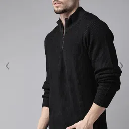 The Roadster Lifestyle Co. Black Cable Knit Self Design Mock Collar Acrylic Sweater-picture-28