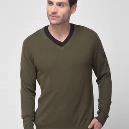 Woodland Men Green Solid Woolen Pullover-image-66