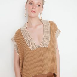 Trendyol Women Camel Brown & Beige Pullover Sweater-picture-24