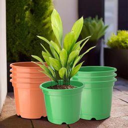Kuber Industries Green & Orange-Coloured Set Of 8 Plastic Planters-12