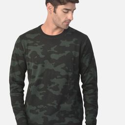Woodland Men Green Camouflaged Wool Pullover-image-72