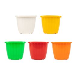 TRUSTBASKET Yellow & Red Set Of 5 Line Textured Planters image 2