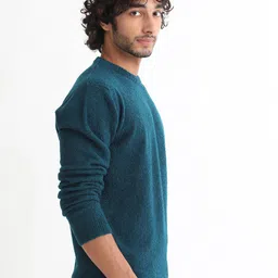 RARE RABBIT Men Bocle Crew Neck Ribbed Acrylic Sweater image 2