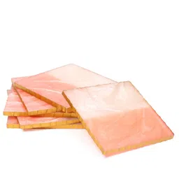 DULI Set of 6 Pink & Cream Colored Square Resin Coasters image 3