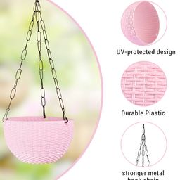 Kuber Industries Marble Euro Blue & Pink 6 Pieces Textured UV-Protected Hanging Planters image 3