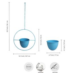 ExclusiveLane Blue Bliss Round Iron Hanging Planters Pot With Holder image 4