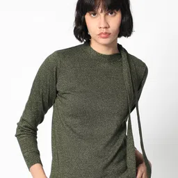 RAREISM Round Neck Acrylic Tie up Shimmer Sweater-image-22