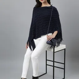 SHOWOFF Women Chevron Longline Poncho with Embellished Detail-image-14