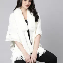 SHOWOFF Women Chevron Longline Poncho with Fringed Detail-image-9