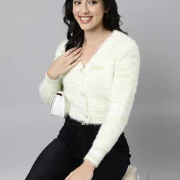 SHOWOFF Women Boucle Crop Cardigan with Fuzzy Detail-image-6