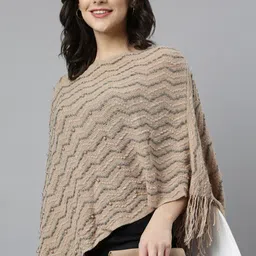 SHOWOFF Women Chevron Ribbed Longline Poncho with Embellished Detail-image-6