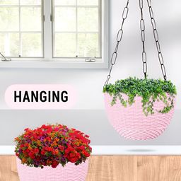 Kuber Industries Marble Euro Blue & Pink 6 Pieces Textured UV-Protected Hanging Planters image 5