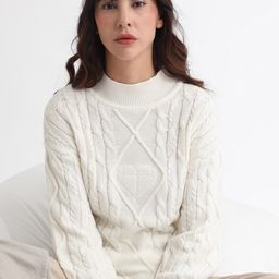 RAREISM Self Design Cable Knit Turtle Neck Cotton Sweater-44