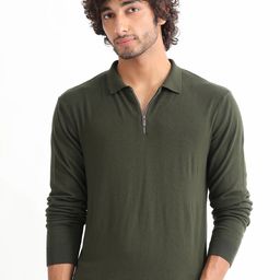 RARE RABBIT Men Griffin Regular Fit Shirt Collar Half-Zipper Sweater-picture-11