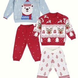 Greendeer Infants Pack Of 4 Self Design Pure Cotton Sweater with Trousers-image-57