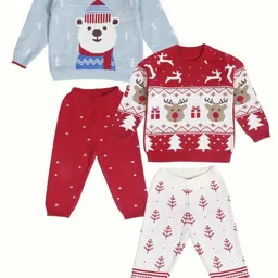 Greendeer Infants Pack Of 2 Woven Design Pure Cotton Sweater With Trousers-picture-28
