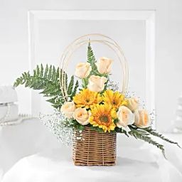 Countryside Charm Gerberas N Roses Basket-18