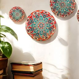 JIKRAA 5-Pcs Blue & Red Printed Round Wall Plates-21