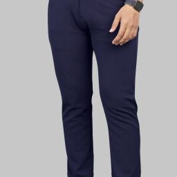 Men Straight Fit Blue Lycra Blend Trousers-image-88
