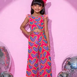 LIL DRAMA Girls Barbie  Printed Shoulder Straps Top with Palazzos-image-85