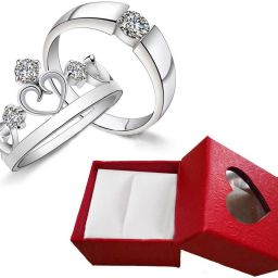 Platinum Plated King Crown Queen Couple Ring for Lovers Adjustable Ring Metal Platinum Plated Ring Set-image-29