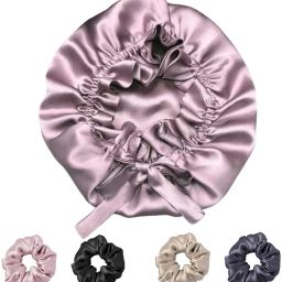 SatinSilkBonnet for Hair with 4 Scrunchies, Adjustable Silk Hair Cap Sleeping-image-119