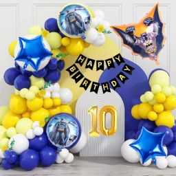 Batman Theme 10th Birthday Decoration Kit Blue Yellow Balloon Garland & Foil Set-image-65