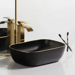 Designer Rectangle Shape Matt Black Countertop Hand Washbasin For Office,Hall 72M Table Top Basin-image-51