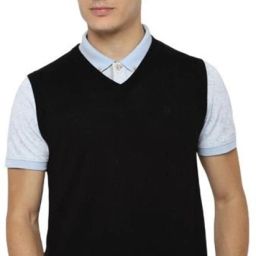 Men Solid V Neck Black Sweater-image-101