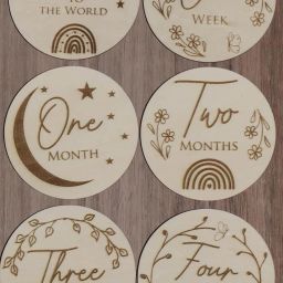 Haoser Set of 15 Wooden Monthly Baby Milestone Discs 3.54 Inch Wooden Cut-outs-image-47